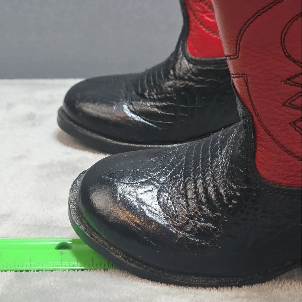 Old West Cowboy Boots Toddler Size 4 Black Red Leather Vintage Please See Photos